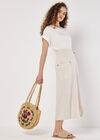 Linen Blend Wrap Midi Skirt, Cream, large