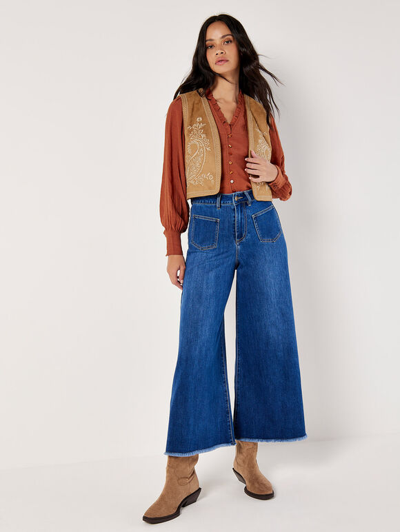 Ruffle Neck Textured Blouse, Rust, large