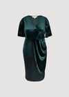Curve Ruched Waist Velvet Midi Dress, Green, large