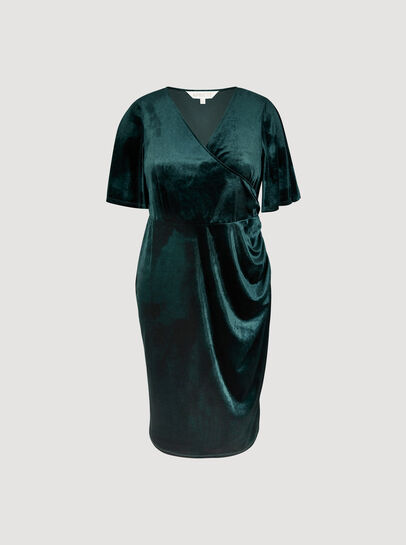 Curve Ruched Waist Velvet Midi Dress
