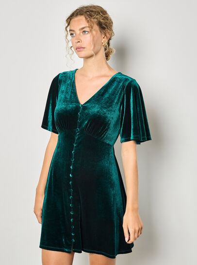Velvet Button-Down Mini Dress