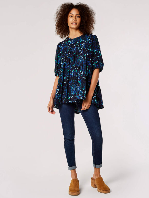 Cheetah Print Tiered Top, Navy, large