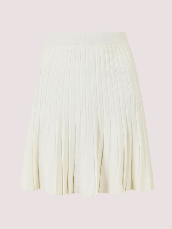 Pleated Knitted Mini Skirt, White, large