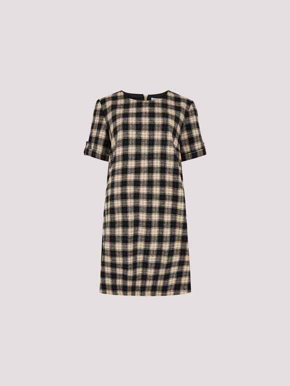 Check Print Swing Mini Dress, Black, large
