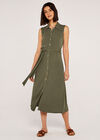 Utility Sleeveless Midi Shirt Dress, Khaki, large