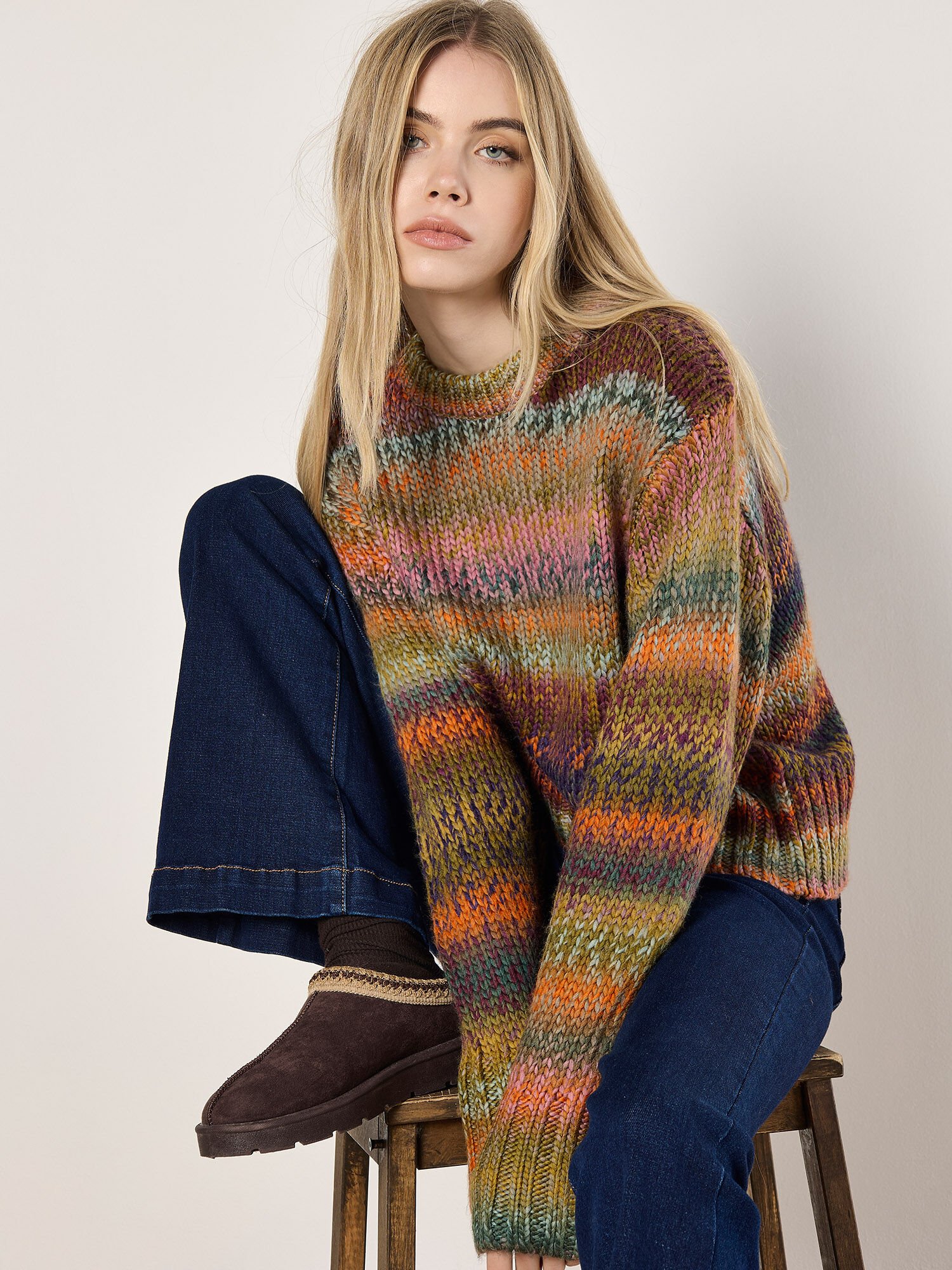 Chunky Knit Tonal Stripe Jumper | Apricot Clothing