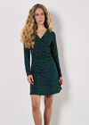 Polka Dot Wrap Ruched Mini Dress, Green, large