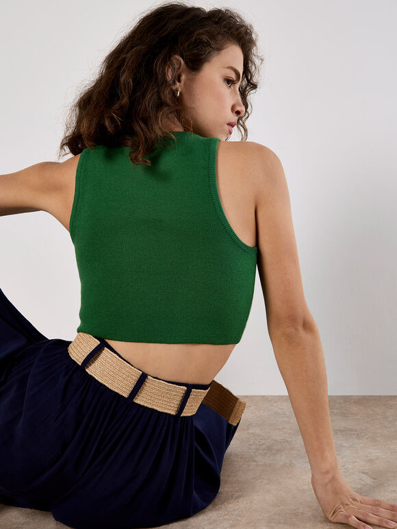 Racer Knitted Crop Top, Green, large