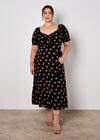 Polka Dot Bow Detail Midi Dress, Black, large