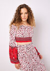 Sarasa Floral Cropped Milkmaid Top, White, large