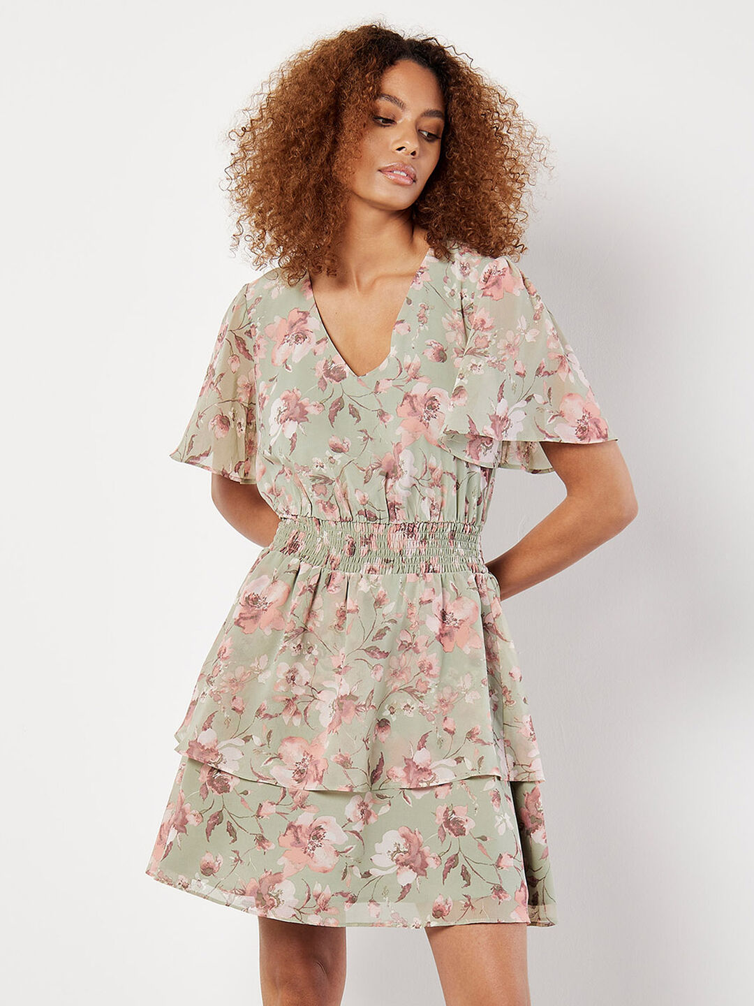 Image of Watercolour Blooms Chiffon Mini Dress