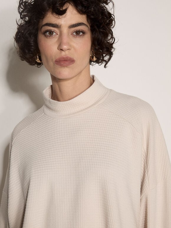 Waffle Jersey Knit Oversized Top, Stone, large