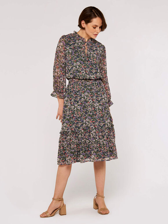 Watercolour Floral Midi Dress, Green, large