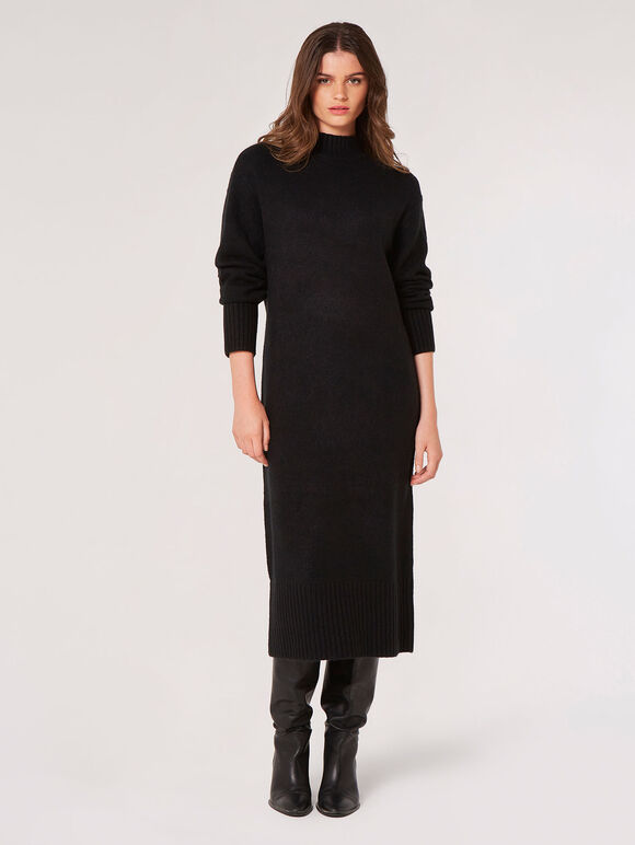 Chunky Knit Midi Dress, Black, large