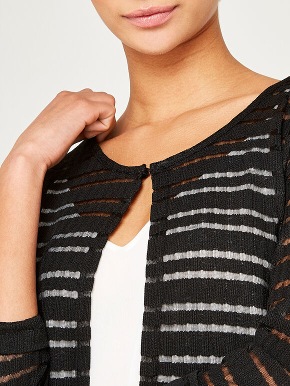 Self Stripe Open Mesh Shrug, Black, large