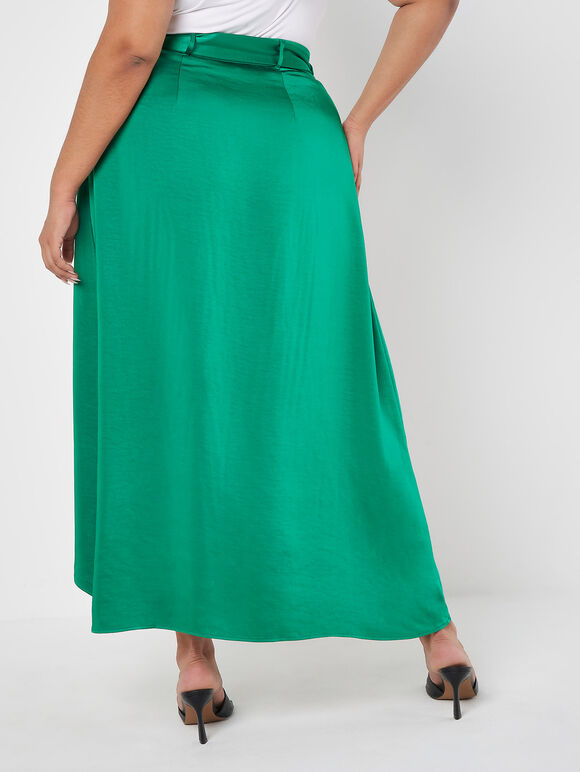 Curve Asymmetric Satin Maxi Skirt, Green, large