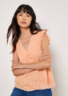 Cotton Broderie Ruffle Shoulder Top, Peach, large