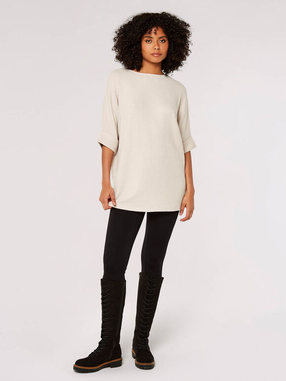 Waffle Knit Batwing Top , Stone, large
