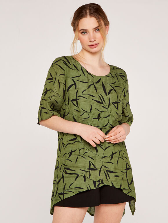Bamboo Leaf Print Top, Khaki, large