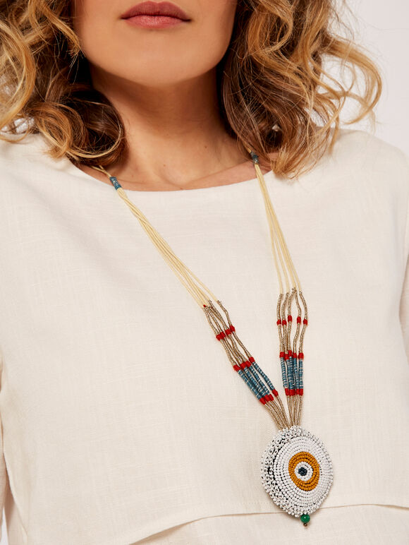 Circle Beaded Necklace, White, large