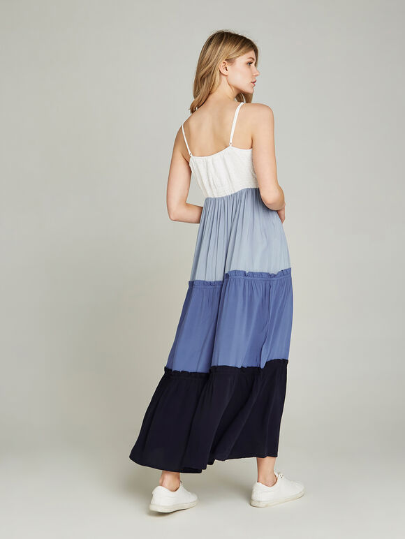 Blue Colourblock Maxi Dress, Blue, large