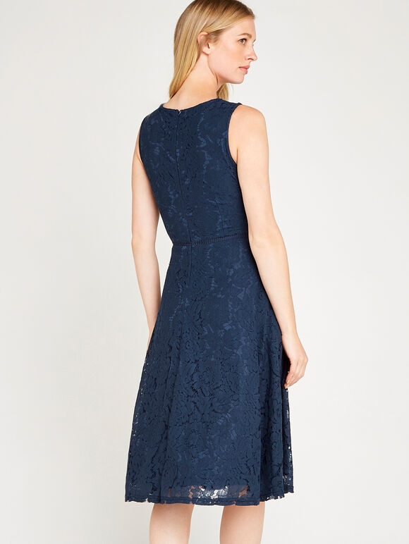 Navy Lace Layered Skater Dress, Navy, large