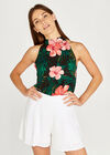 Apricot Hawaiian Hibiscus Halterneck Top, Black, large