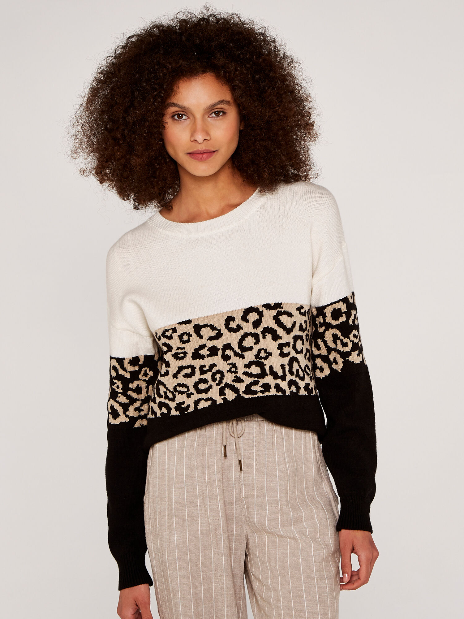 Animal Colour Block Jumper Apricot Clothing