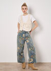 Floral Print Wide-Leg Jeans, Blue, large