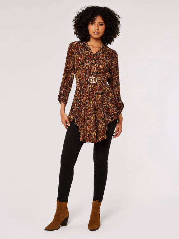 Textured Print Hanky Hem Mini Dress, Rust, large