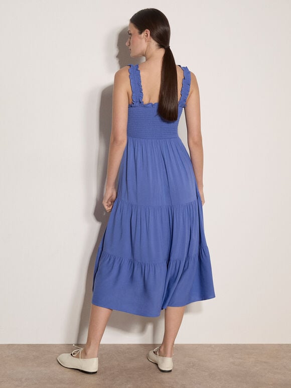 Smock Tiered Midi Dress, Purple, large