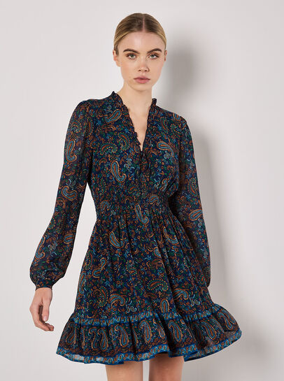 Paisley Ruffle Mini Dress