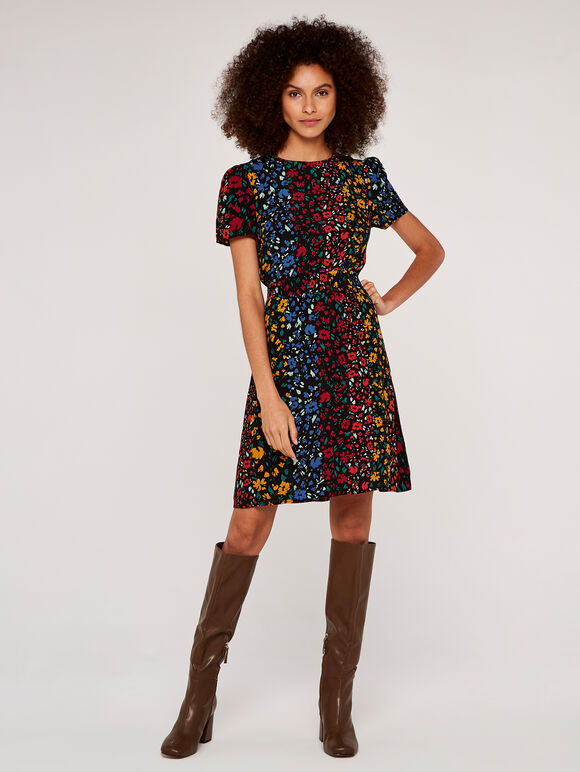 Floral Smock Dress, Black, large