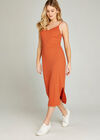 Ribbed Side Split Midi Dress, Orange, large