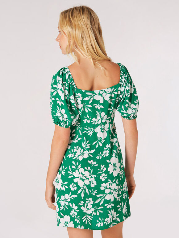 Floral Silhouette Milkmaid Mini Dress, Green, large