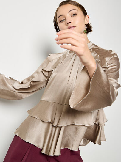 Ruffle Crinkle Satin Top