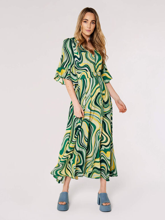 Retro Swirl Maxi Dress, Green, large