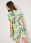 Tropical Leaf Print Smocked Mini Dress, Cream, large