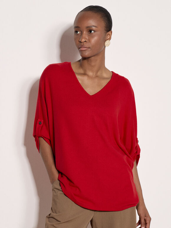 Soft Touch Oversized Batwing Top, Red, large