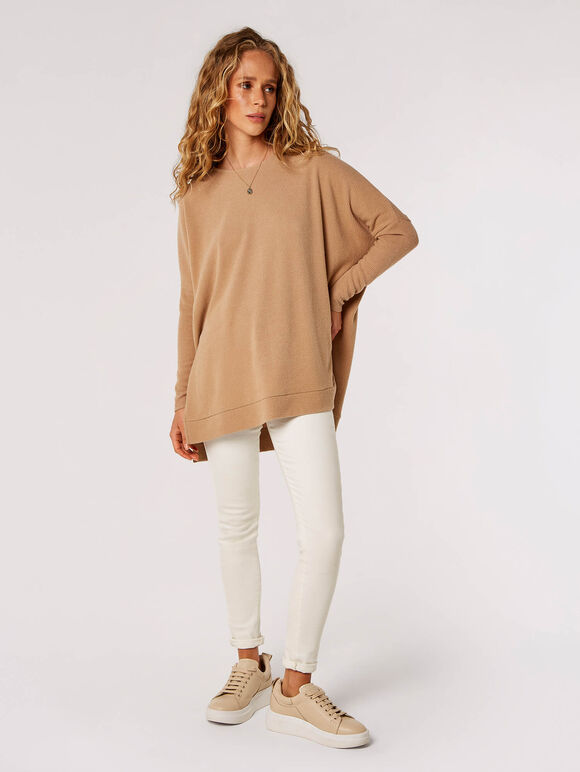 Ribbed Side Split Top, Stone, large
