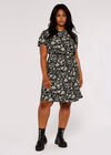 Curve Floral Mini Dress, Black, large