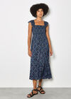 Folk Floral Metallic Midi Dress, Navy, large