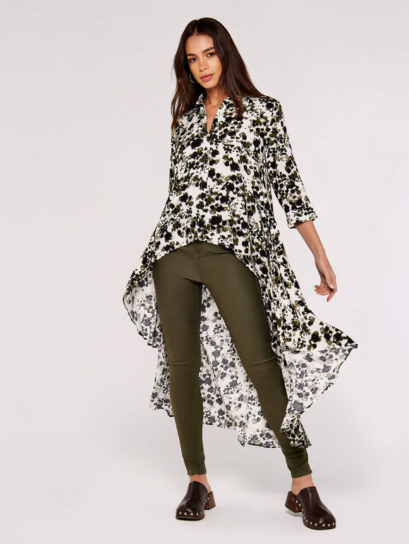 Paint Splash Extreme Hem Shirt, Khaki, large