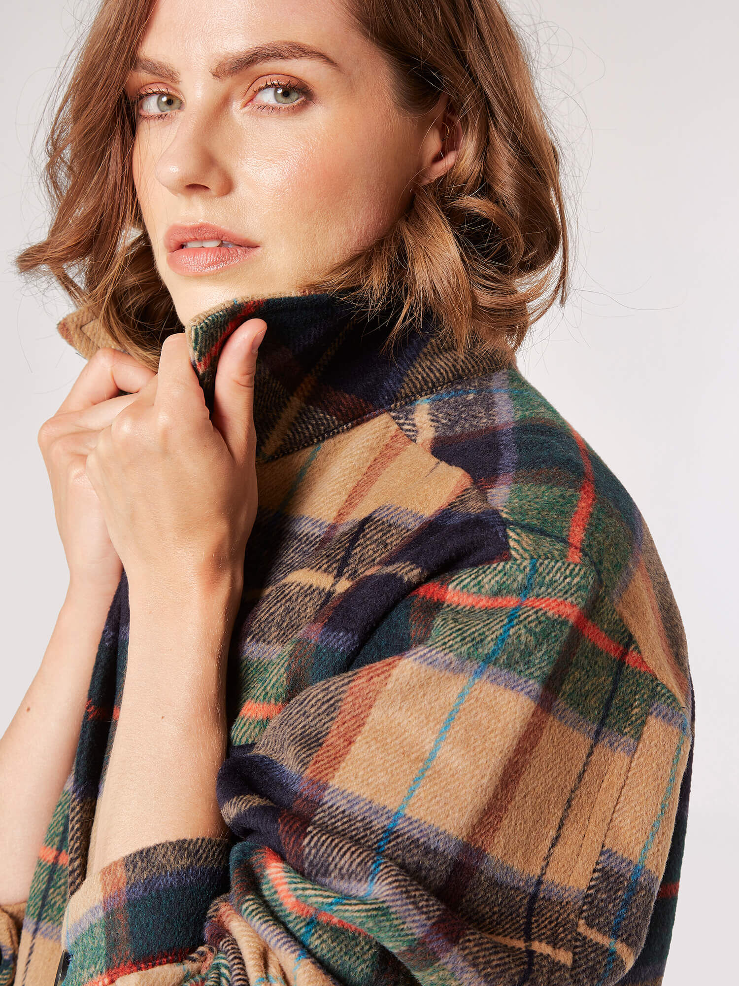 Checked Oversized Shirt Coat Apricot Clothing