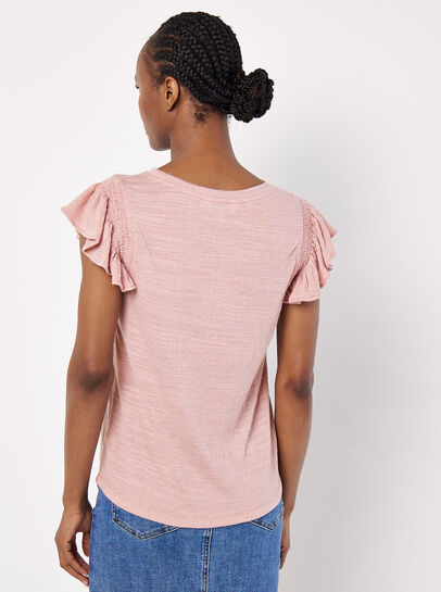 Soft Slub Ruffle Sleeve T-Shirt