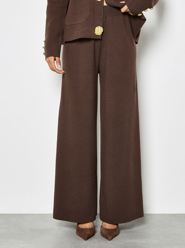 Soft Knit Wide Leg Trousers, Brown, large