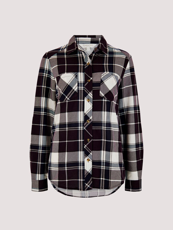 Check Brushed Jersey Shirt, Purple, large