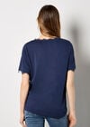 Slub Jersey Eyelash Lace T-Shirt, Navy, large