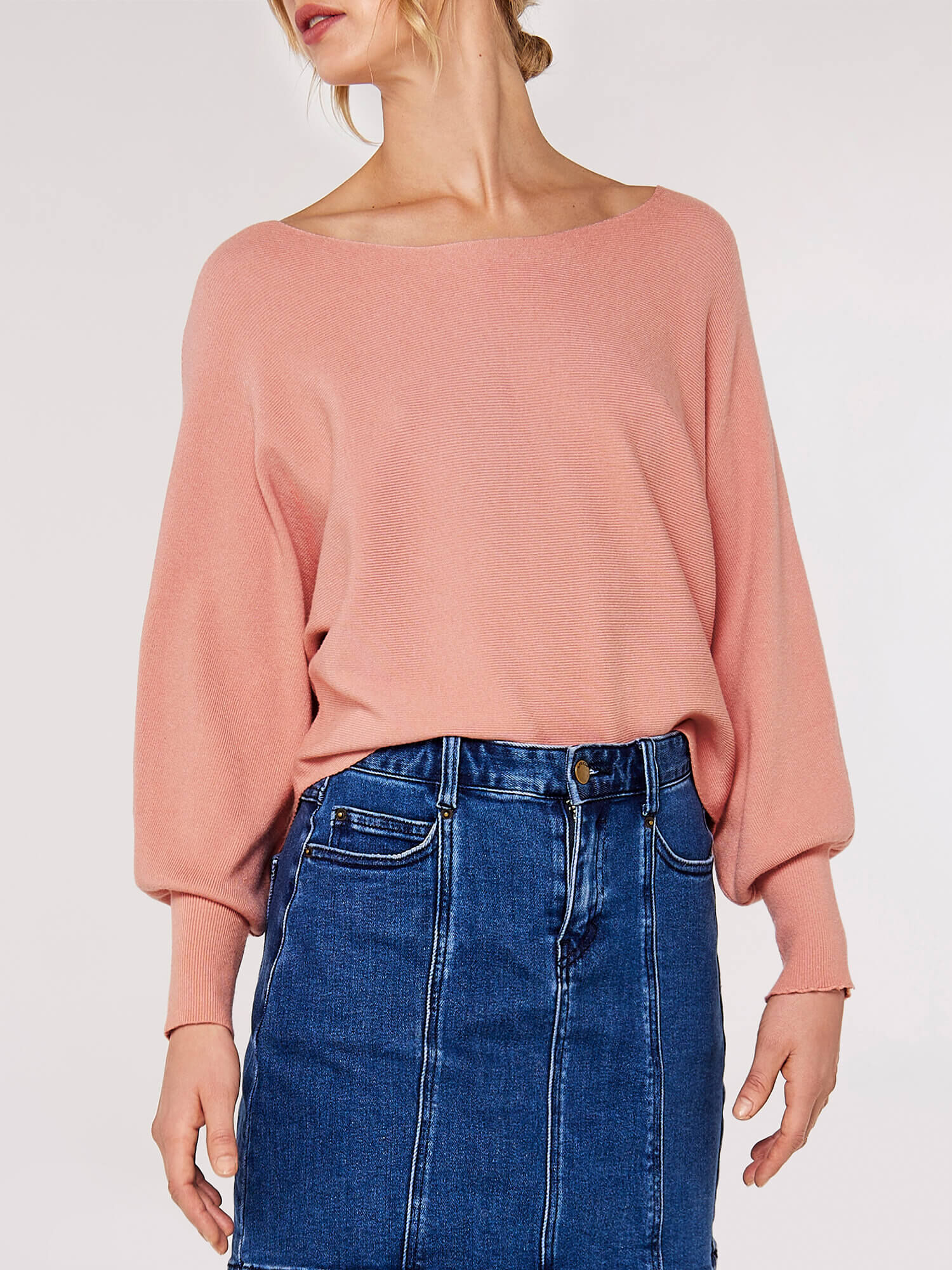 Rib Batwing Crop Jumper Apricot Clothing