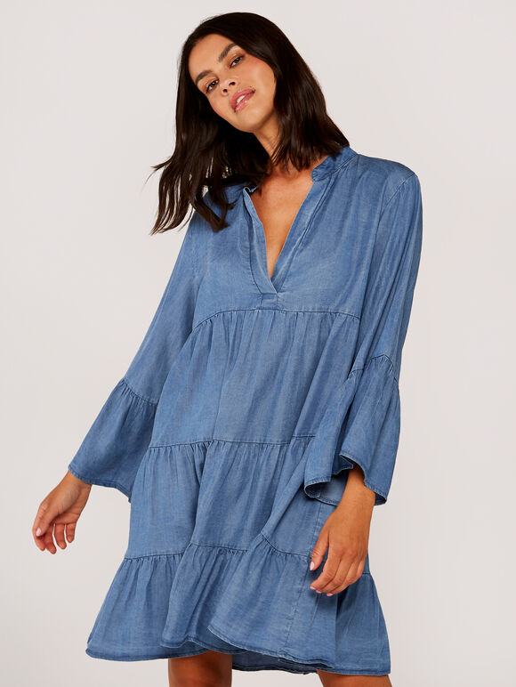Light Denim Babydoll Dress, Blue, large